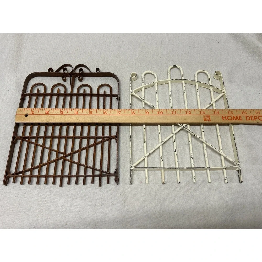 Rustic Wrought Iron Wall Decor Miniature Gates Set of 2 Brown White 7x10